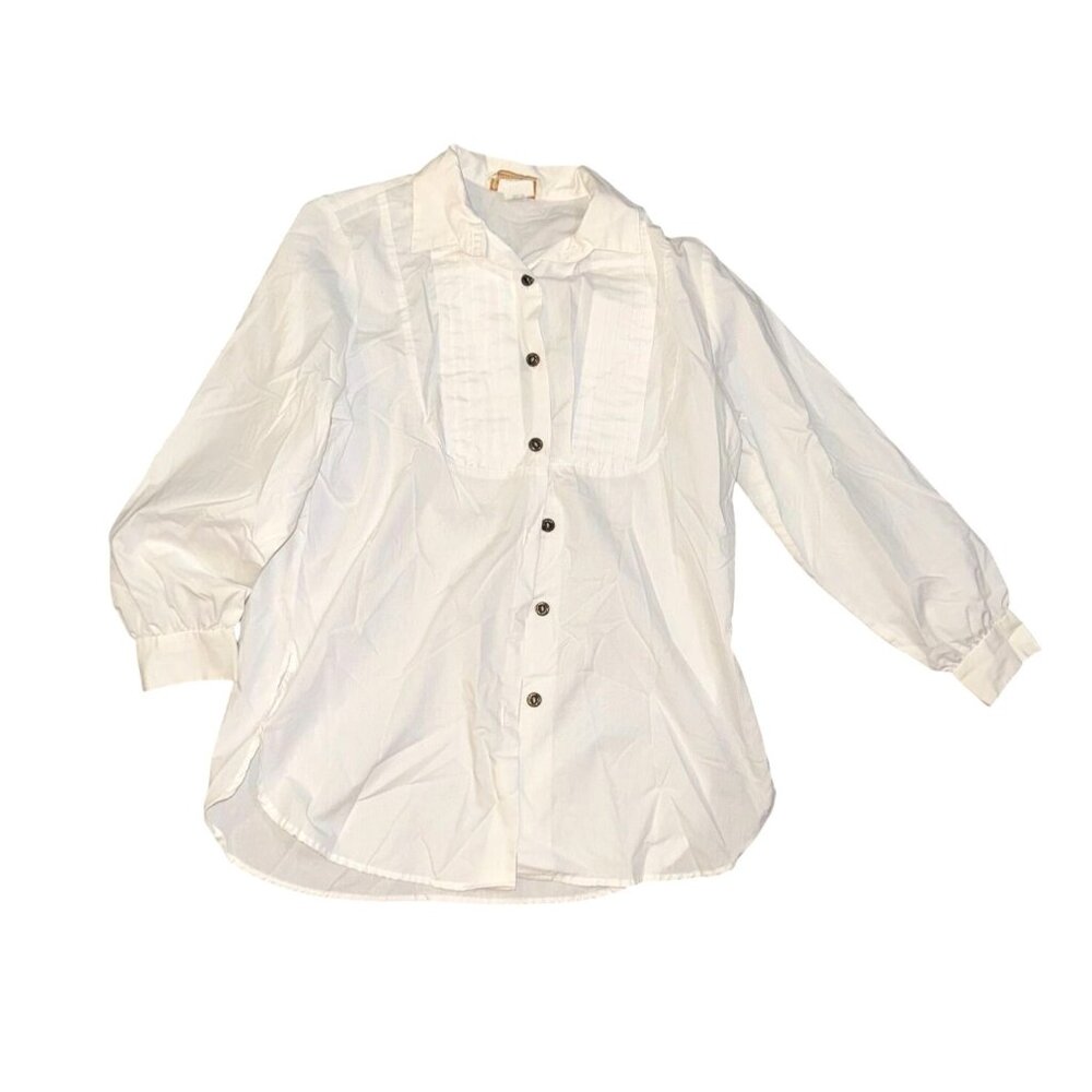 Bonjour Womens White Long Sleeve Button-Up Blouse With Pintuck Detail